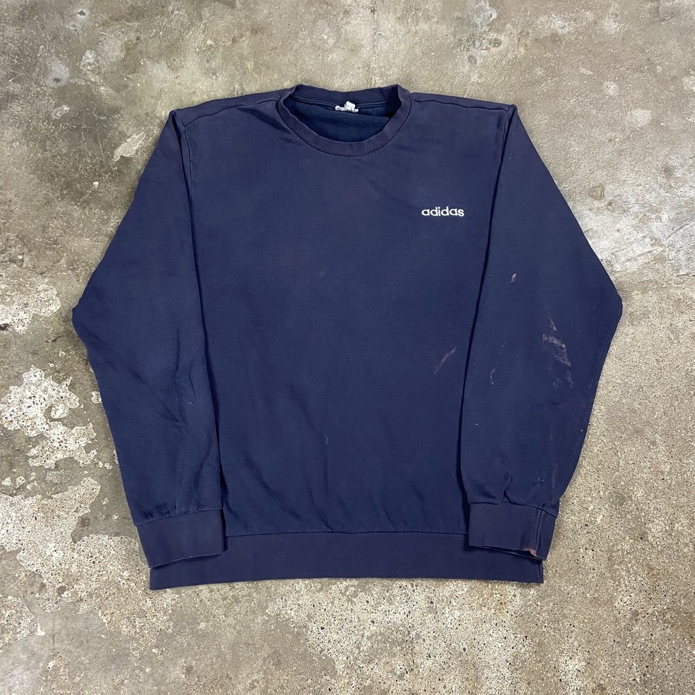 Vintage Adidas Long Sleever Shirt Size XL Blue Crewneck Pullover Distressed Fade
